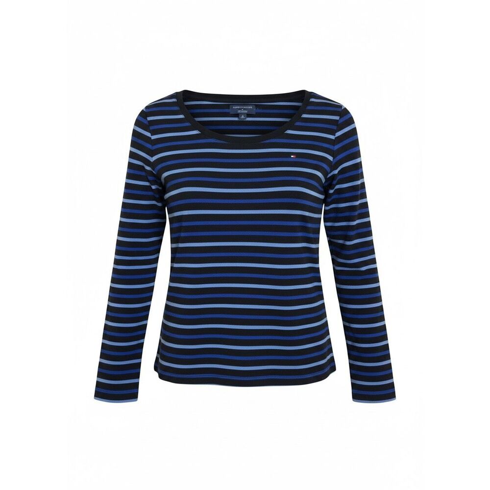 Tommy Hilfiger‎ NWOT Striped Cotton Long Sleeve T-Shirt Navy Blue Size Medium